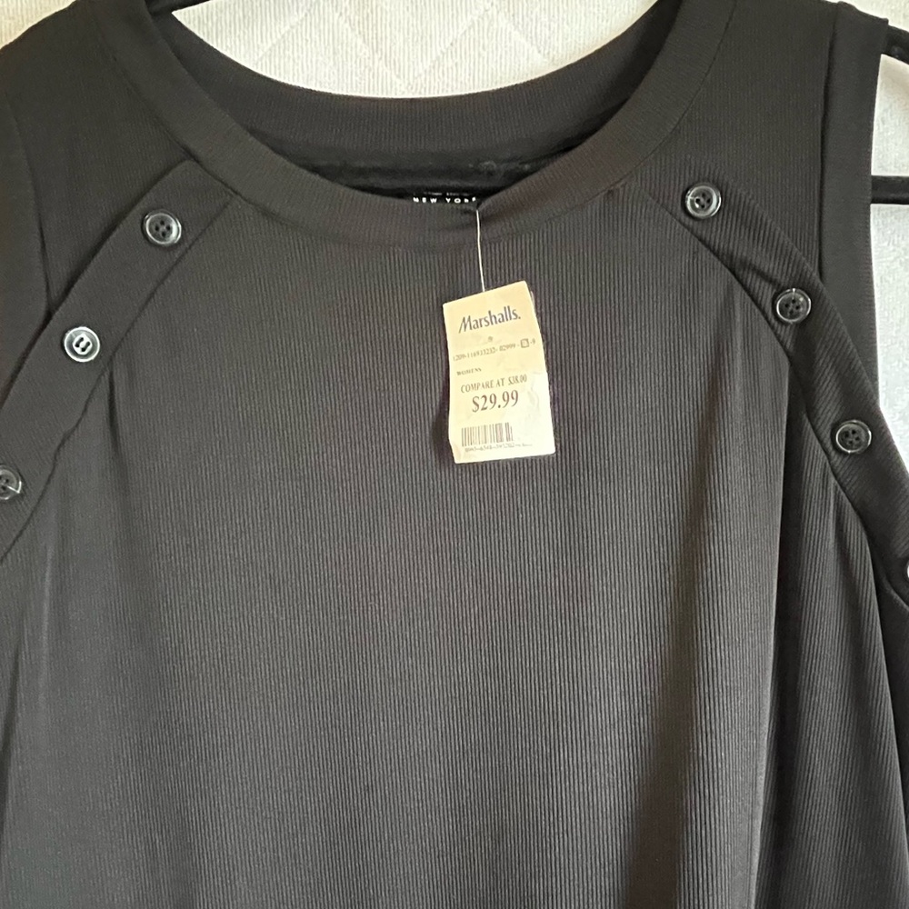 Nicole Miller Black Mixed Media Tiered Midi 2X NWT - Picture 5 of 7